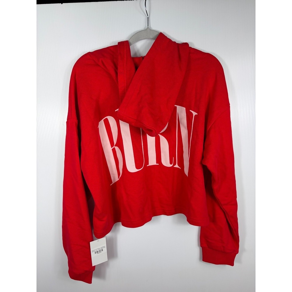 Burn Boot Camp Womens XL Red Cropped Hoodie Sweatshirt Cotton Oversized Workout - Picture 8 of 10